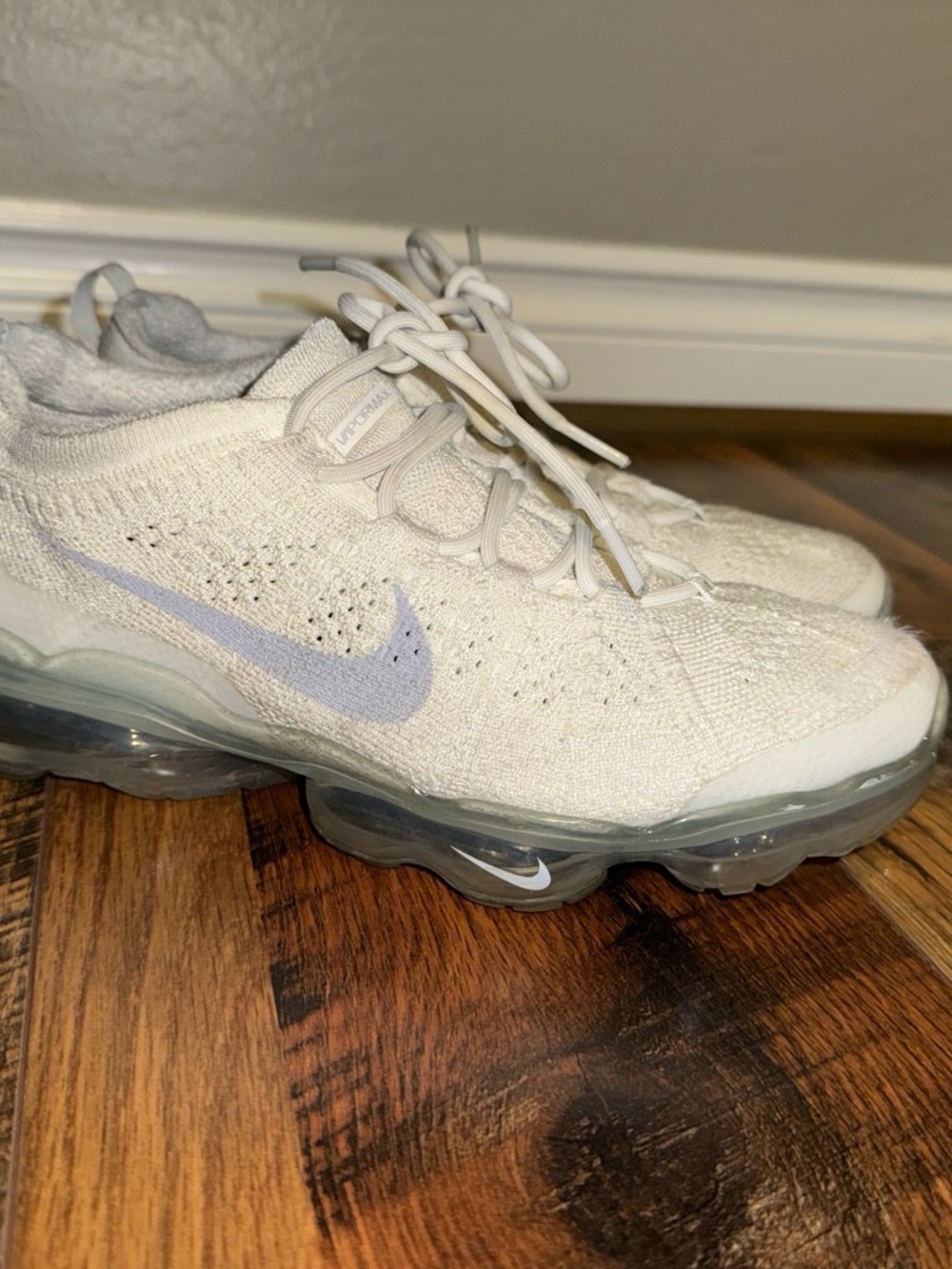 Nike Women’s VaporMax Flyknit Sneakers in Off-White and Light Gray